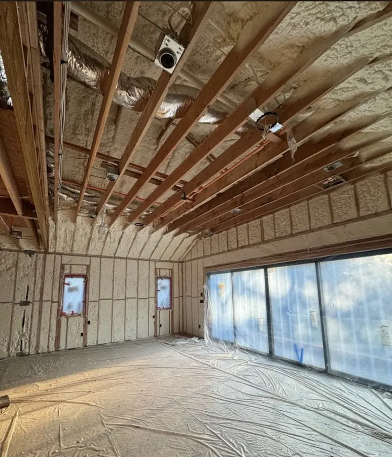 Interior walls and ceiling insulated with spray foam during new construction in Pottstown